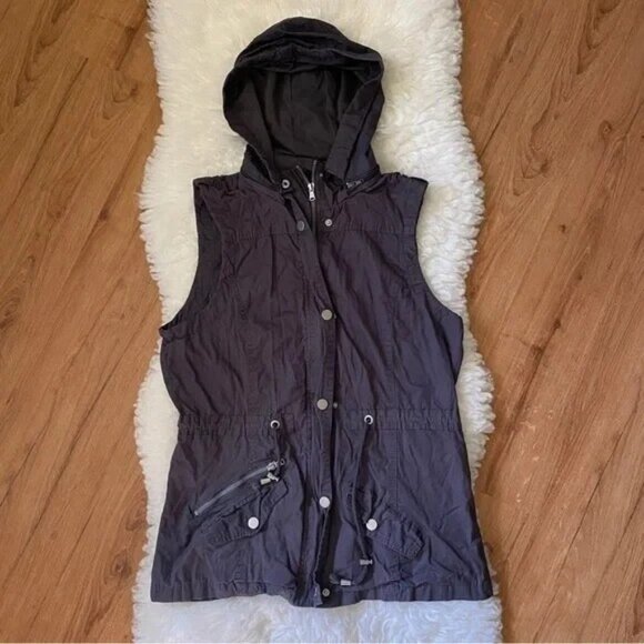 YMI GREY TWILL ANORAK HOODED UTILITY ZIP JACKET VEST GRUNGE WHIMSIGOTH - Picture 1 of 11